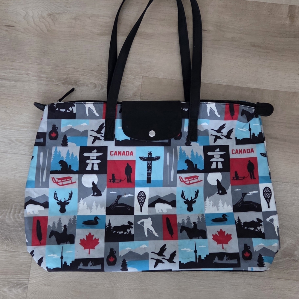 Canada Themed Tote Bag with Black Handles